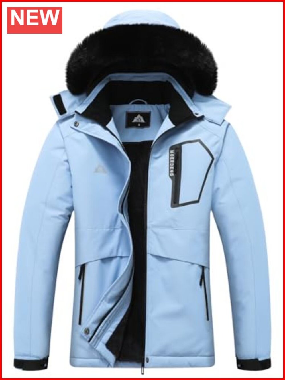 Waterproof Windproof Ski Jacket Detachable Hood Zip Pockets